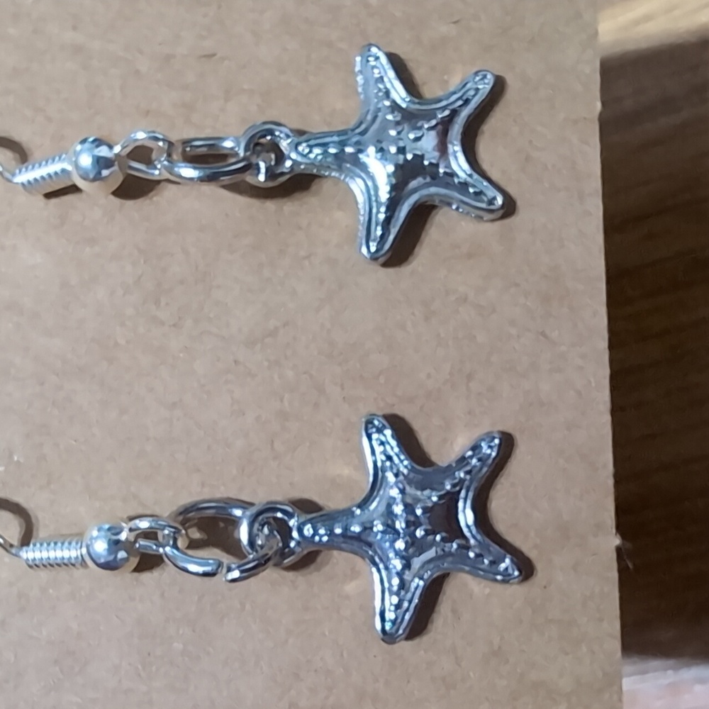 Silver Starfish Dangle Earrings - Picture 2 of 2